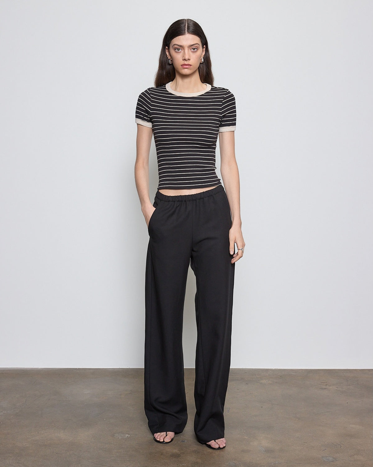 ENZA COSTA- Cotton Stripe Classic Short Sleeve Tee Wheat/Black