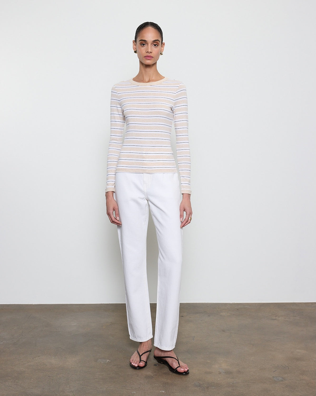 ENZA COSTA- Cotton Stripe Classic Long Sleeve Tee Wheat/White