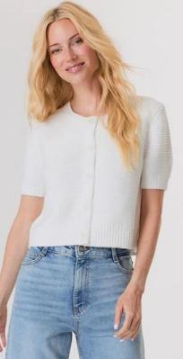 J SOCIETY-Short Sleeve Seed Stitch Cardigan White