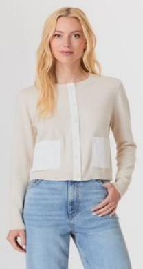 J SOCIETY-Denim Trim Cardigan Oatmeal/White