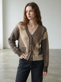 HASSON-Color Blocked Cardigan Flaxen/Cafe'