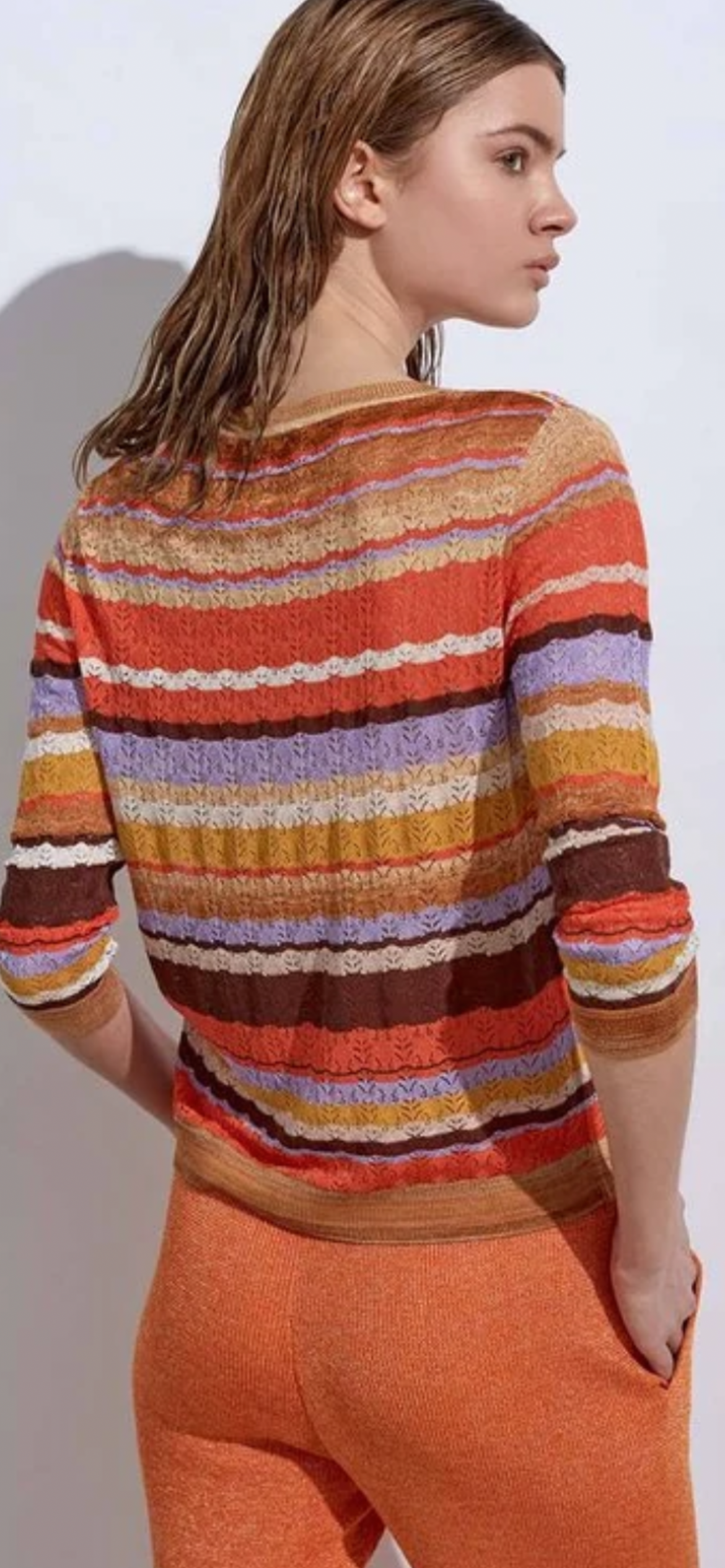 KNITSS-Stripe Patterned Terracotta Knit Cardigan
