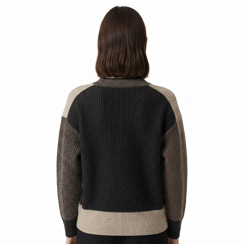 HASSON-Color Blocked Cardigan Flaxen/Cafe'