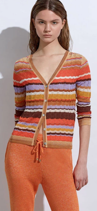 KNITSS-Stripe Patterned Terracotta Knit Cardigan
