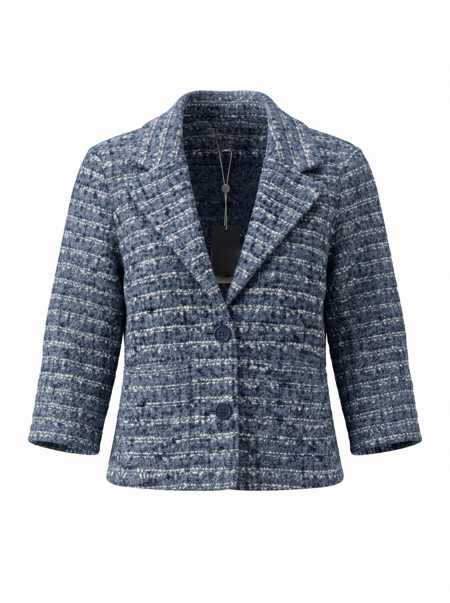 MINNIE ROSE-Shrunken Tweed Jacket Blue Combo