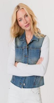 J SOCIETY-Denim Jacket with Knit Sleeves