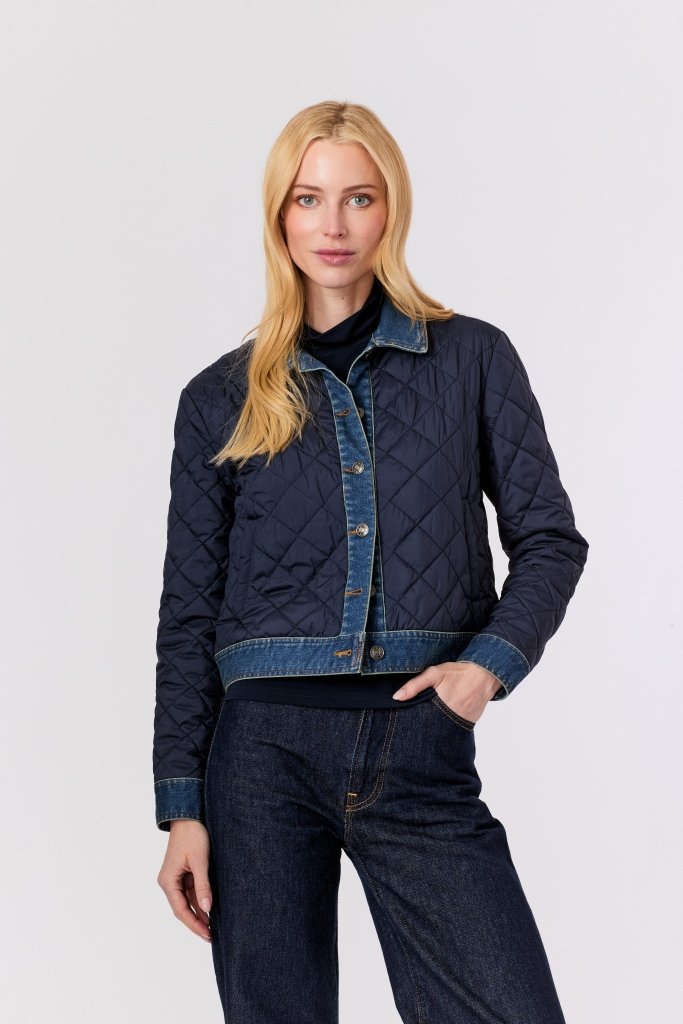J SOCIETY-Quilted Jacket with Denim Navy