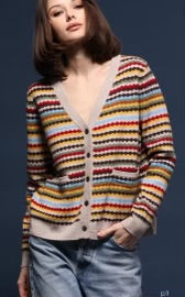 MINNIE ROSE-Cashmere Textured Stripe V Neck Cardi Multi Combo