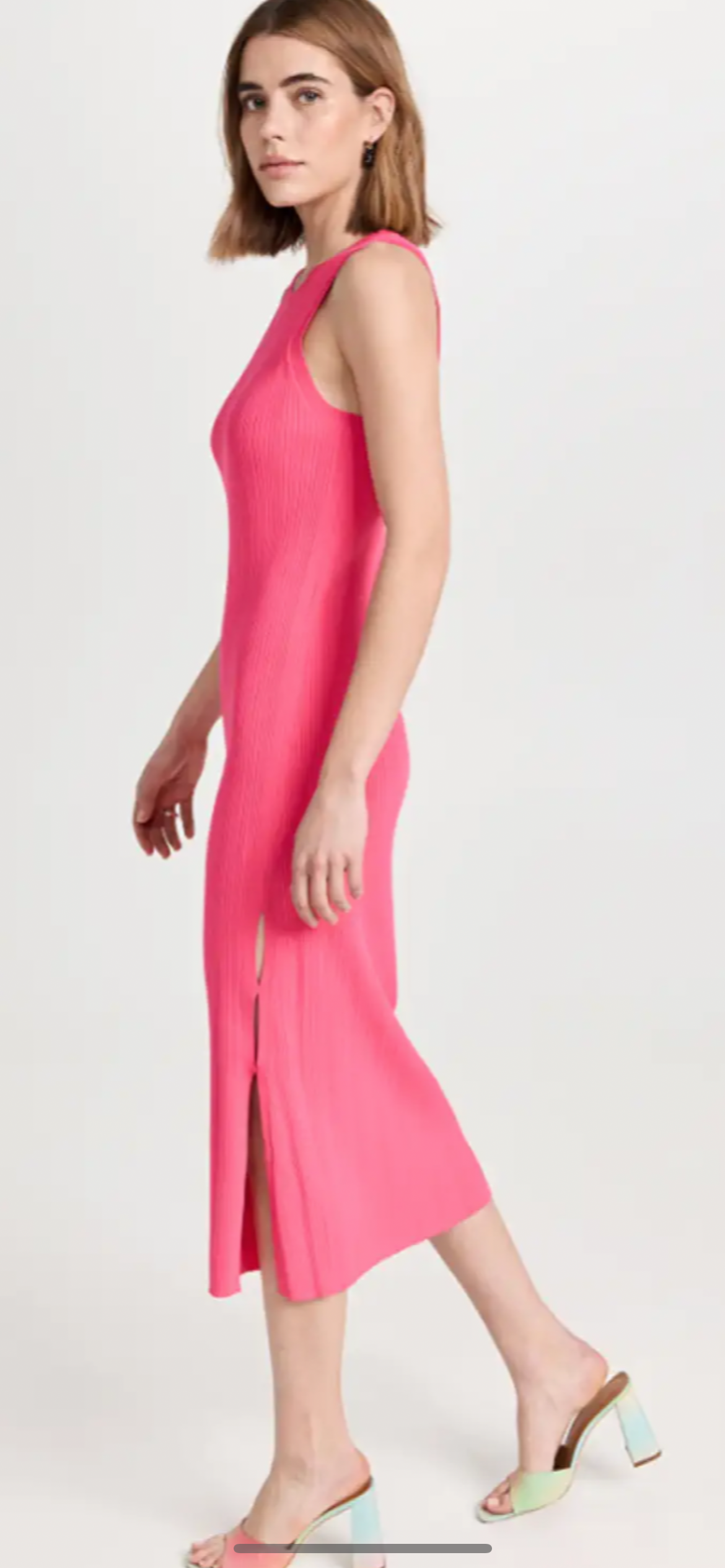 FRAME-Mixed Rib Cutout Tank Dress Flamingo