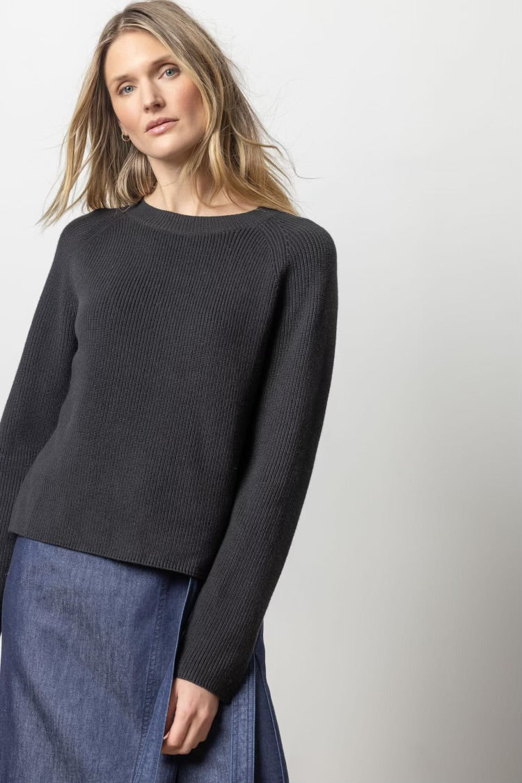 LILLA P- Mixed Media Raglan Sweater Black