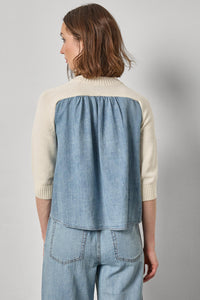 LILLA P-Denim Elbow Sleeve Sweater Off White