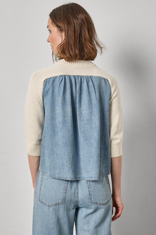 LILLA P-Denim Elbow Sleeve Sweater Off White