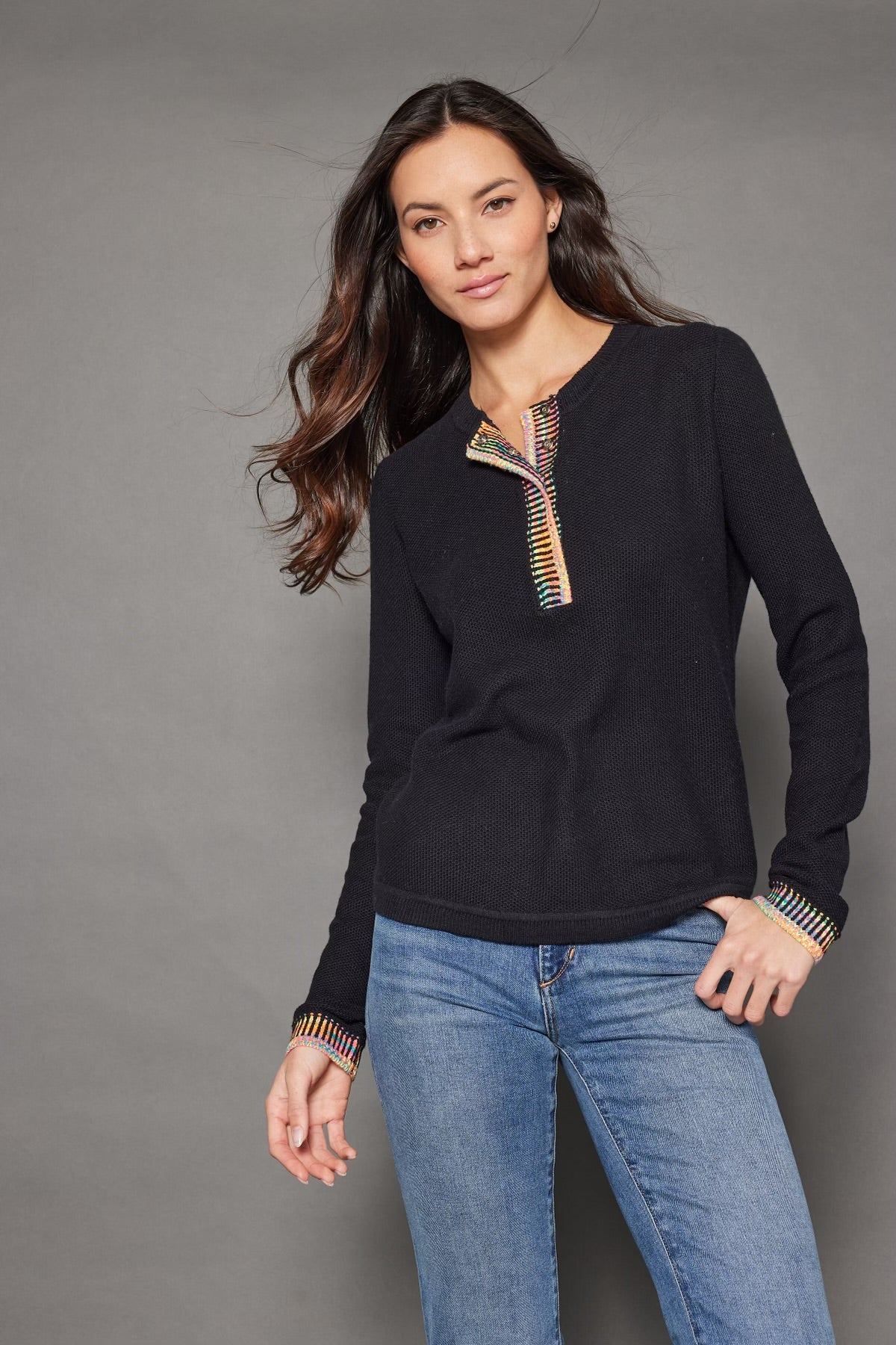 LISA TODD-Double Track Henley Black