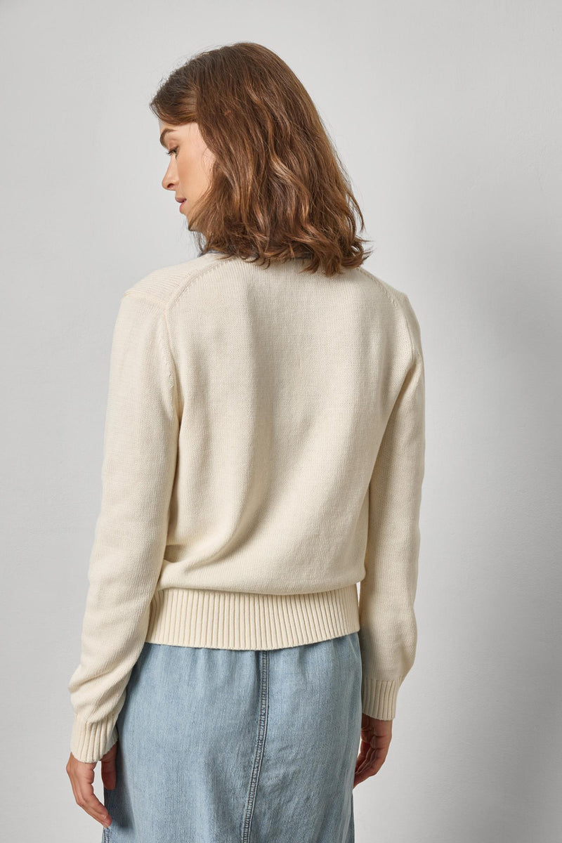 LILLA P-Denim Collar Polo Sweater Off White
