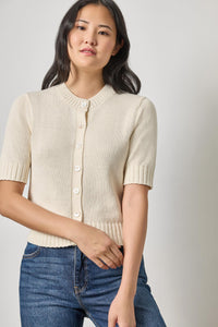 LILLA P-Elbow Sleeve Button Cardigan Off White