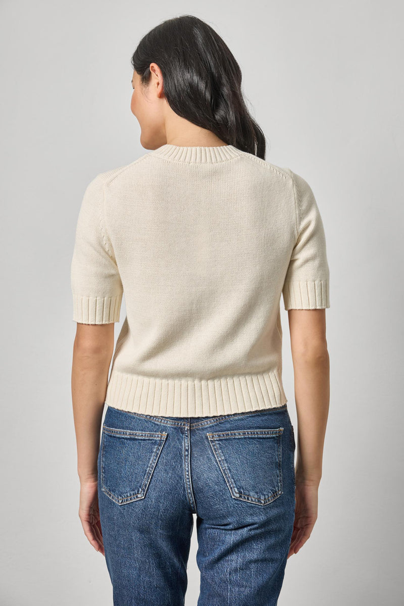 LILLA P-Elbow Sleeve Button Cardigan Off White