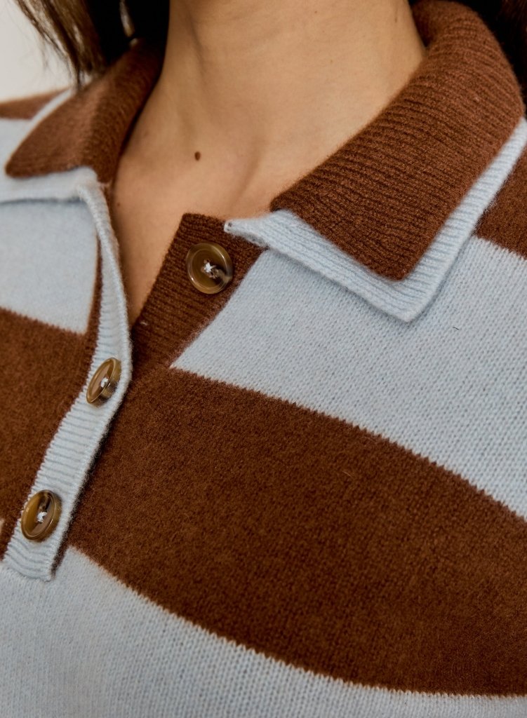 DESIGN HISTORY-Stripe Long Sleeve Double Collar Syrup/Whisper