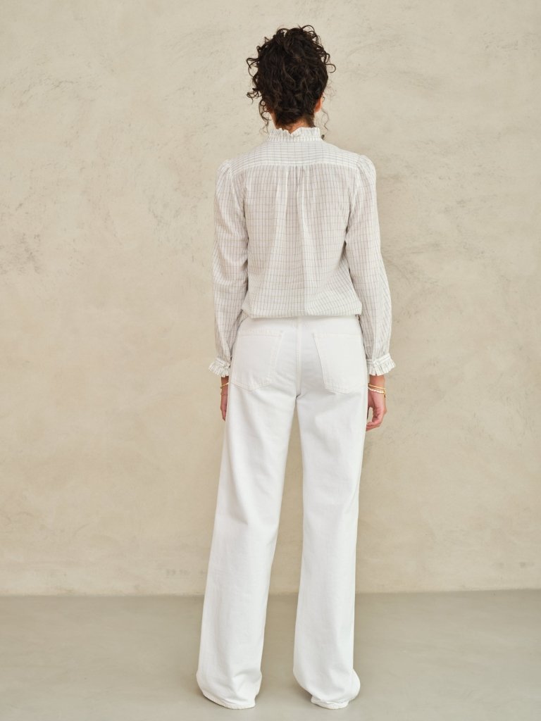 MABE-Chrissie Long Sleeve Top Ecru /Check