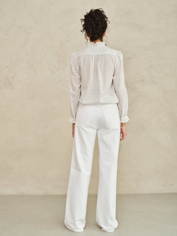 MABE-Chrissie Long Sleeve Top Ecru /Check