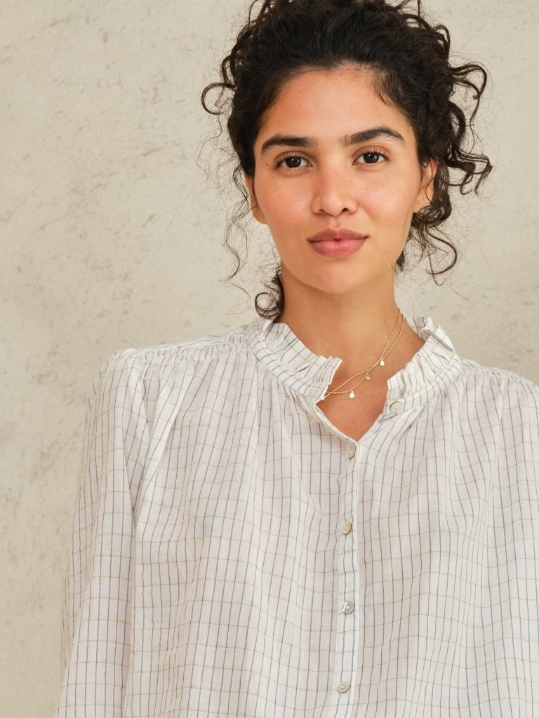 MABE-Chrissie Long Sleeve Top Ecru /Check