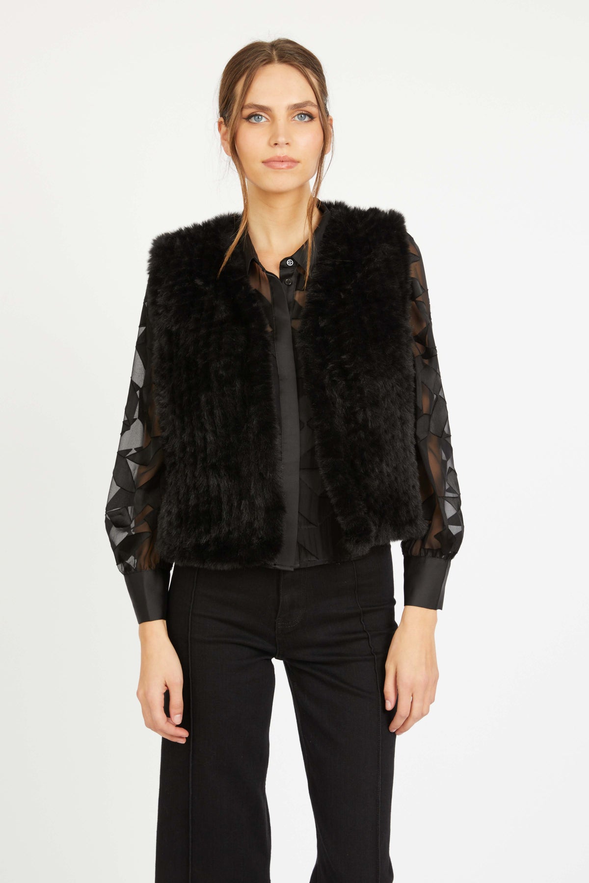CABALLERO-Nadia Vest in Black Faux Fur Black