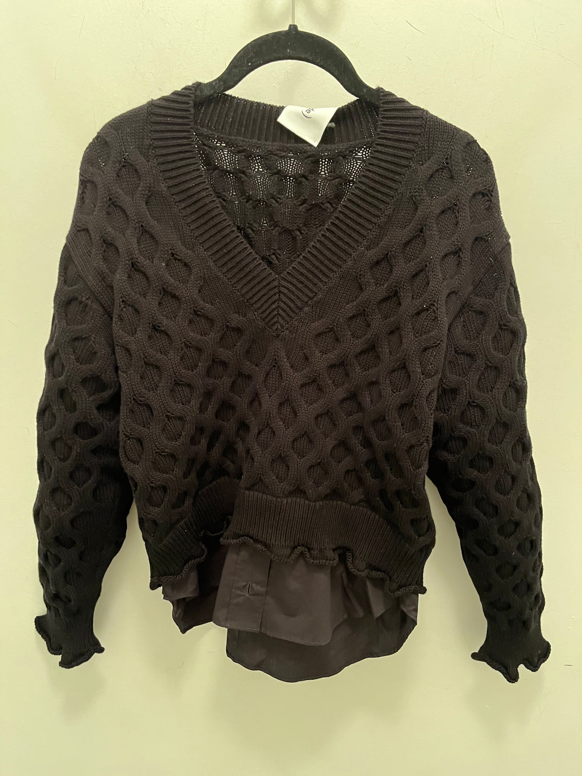 NUDE-Galaassia+Popeline Long Sleeve V-Neck Knit with Popline Detail Black