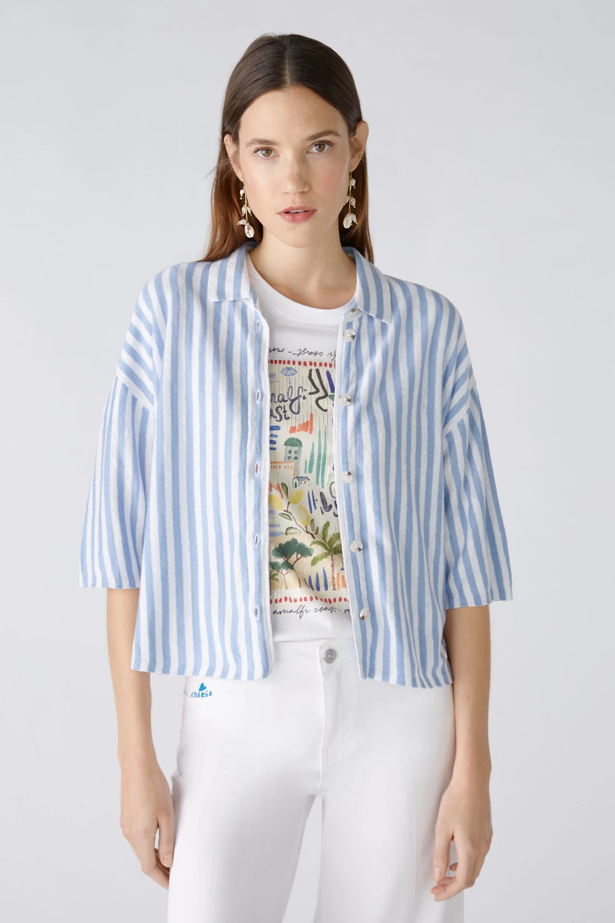 OUI-Cardigan Offwhite Blue