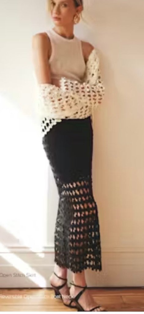 NAADAM-Luxe Embroidered Open Stitch Skirt Black