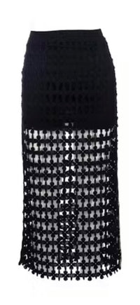 NAADAM-Luxe Embroidered Open Stitch Skirt Black