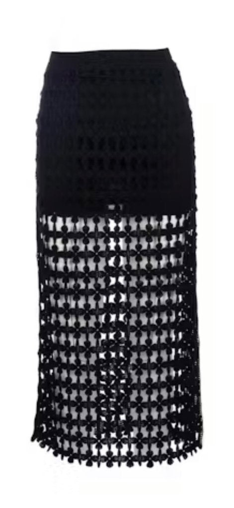 NAADAM-Luxe Embroidered Open Stitch Skirt Black