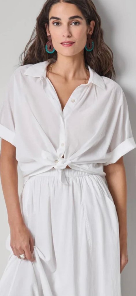 LILLA P- Elbow Sleeve Button Down White