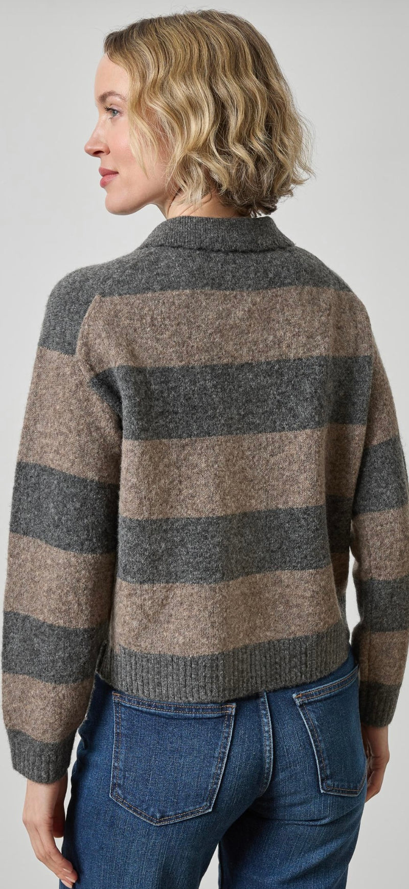LILLA P-Striped Polo Sweater Graphite Stripe
