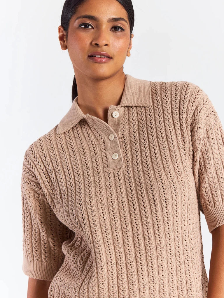 BRODIE-Spring Stitch Polo Light Brown