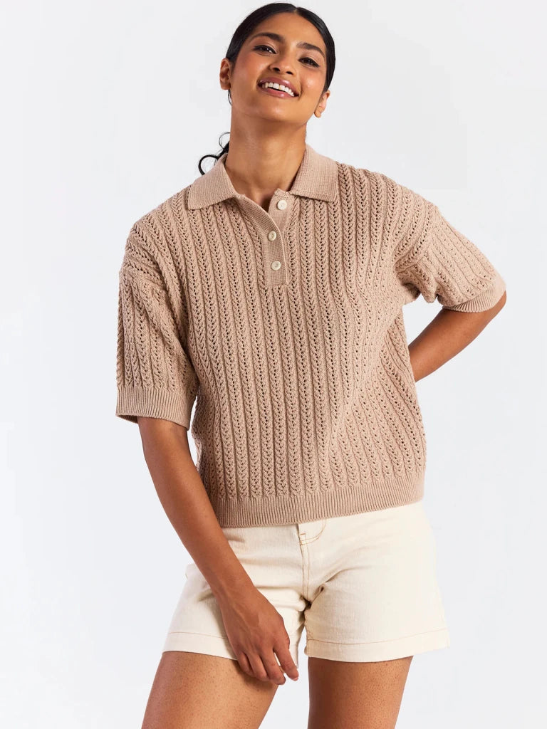 BRODIE-Spring Stitch Polo Light Brown