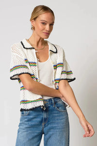 CENTRAL PARK WEST-NOA Crochet Stripe Button Down Ivory Multi