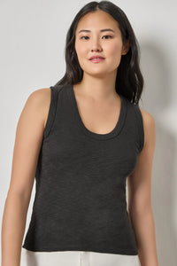 LILLA P-Ribbed Slub Scoop Neck Tank Black
