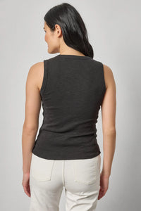 LILLA P-Ribbed Slub Scoop Neck Tank Black