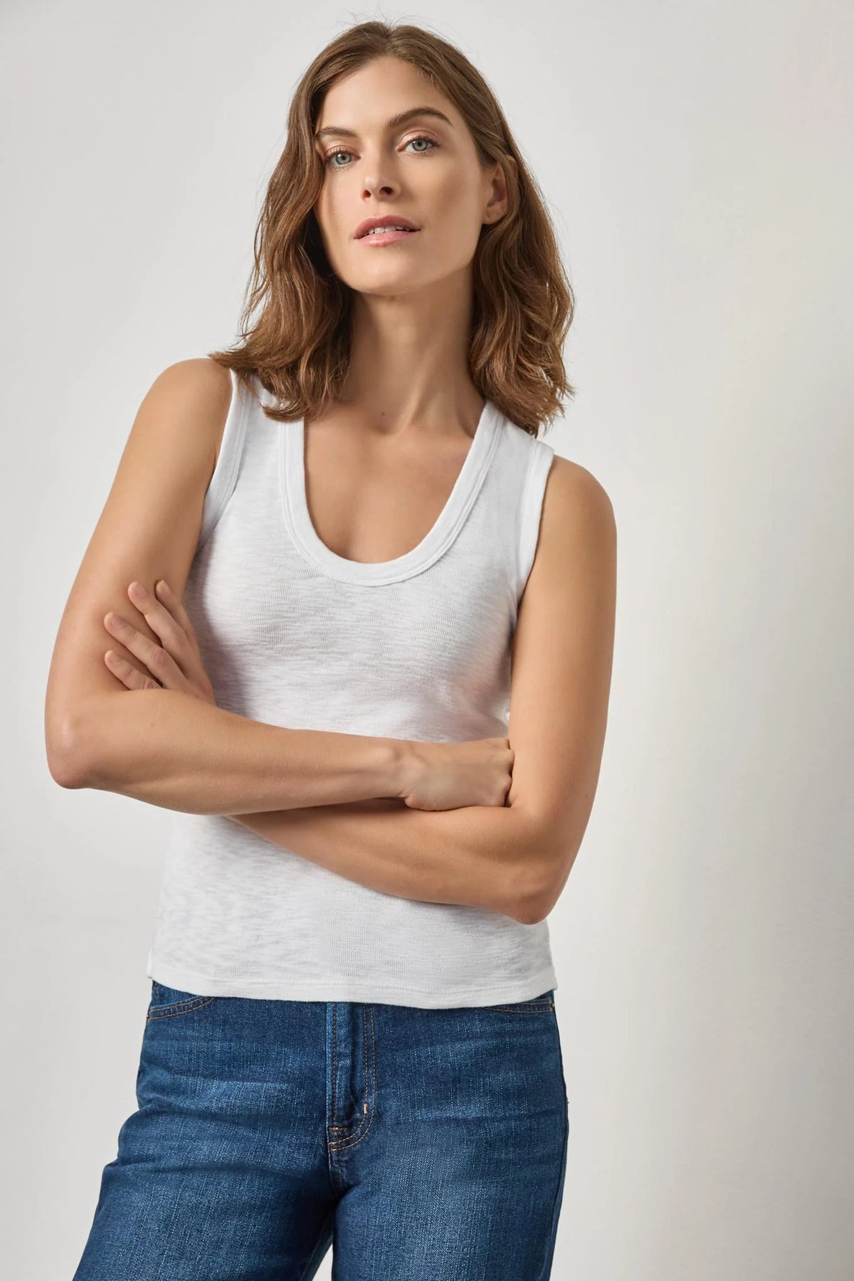 LILLA P- Ribbed Slub Scoop Neck Tank White