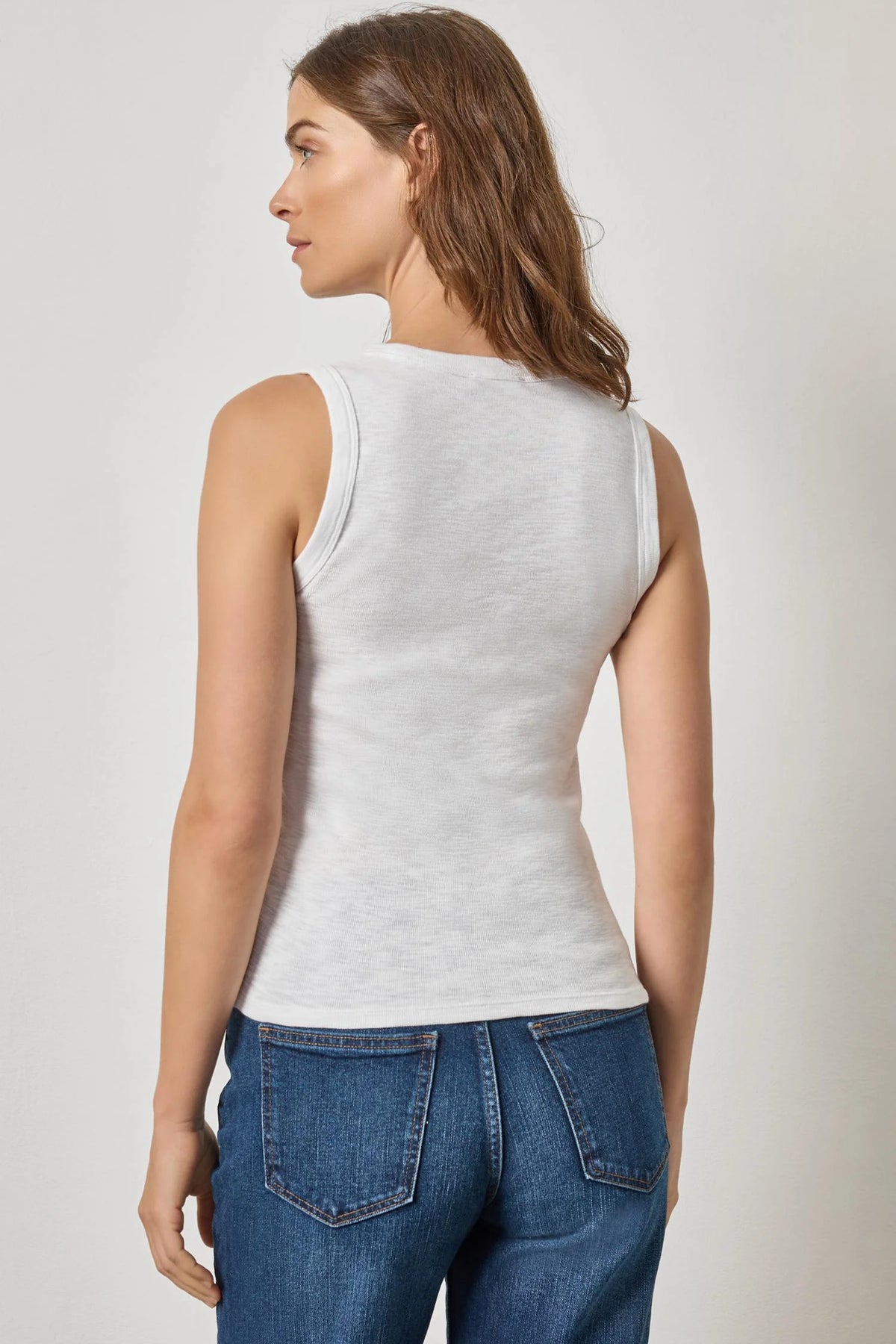 LILLA P- Ribbed Slub Scoop Neck Tank White