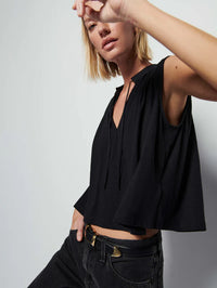 NATION- Via Tie Front Flowy Tank Jet Black