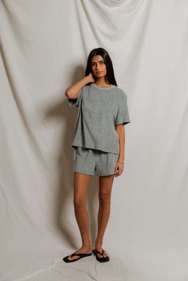 PERFECT WHITE TEE-Donna Loop Terry Short Sleeve Tee Heather Grey