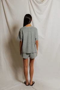 PERFECT WHITE TEE-Donna Loop Terry Short Sleeve Tee Heather Grey