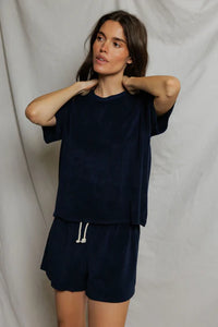 PERFECT WHITE TEE-Donna Loop Terry Short Sleeve Tee Navy