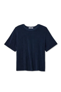 PERFECT WHITE TEE-Donna Loop Terry Short Sleeve Tee Navy