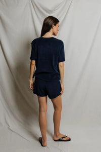 PERFECT WHITE TEE-Donna Loop Terry Short Sleeve Tee Navy
