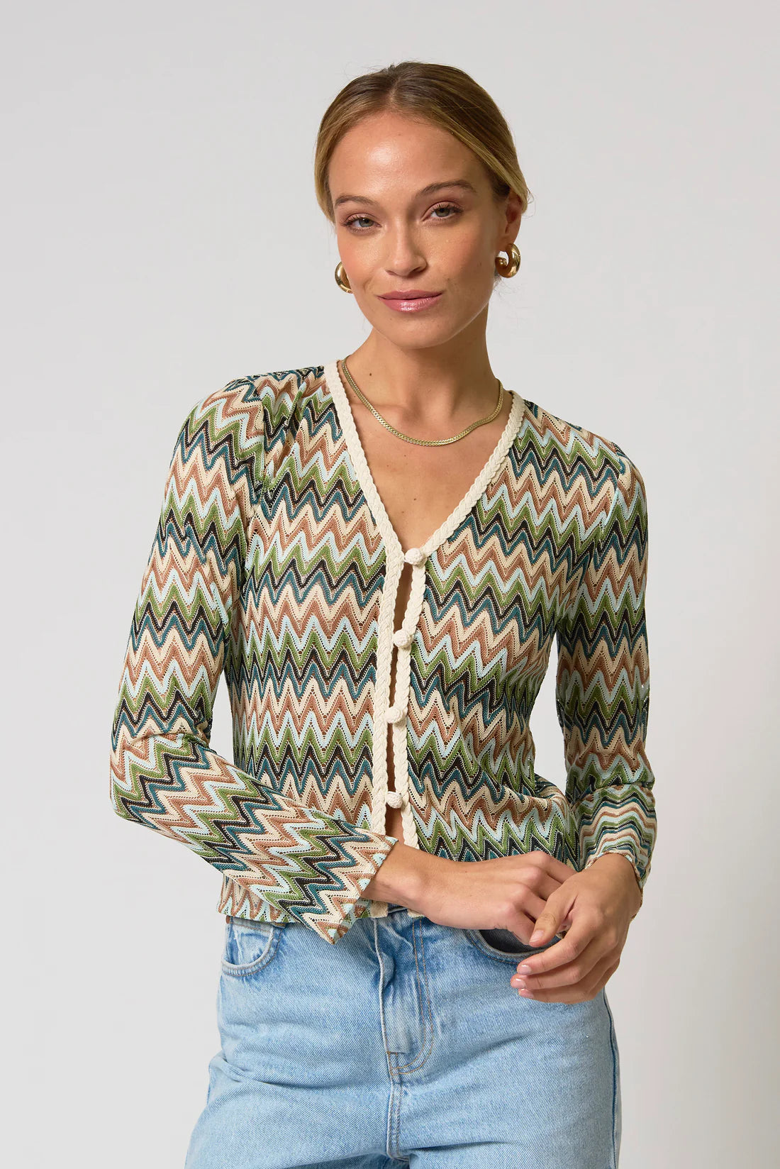 CENTRAL PARK WEST-Celine Rainbow Crochet Button Front Cardigan