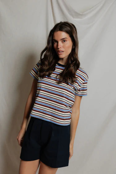 PERFECT WHITE TEE-Dawn Jersey RingerPacific Clementine Stripe