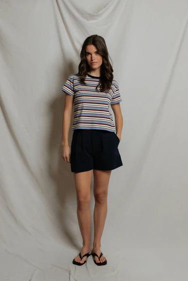 PERFECT WHITE TEE-Dawn Jersey RingerPacific Clementine Stripe