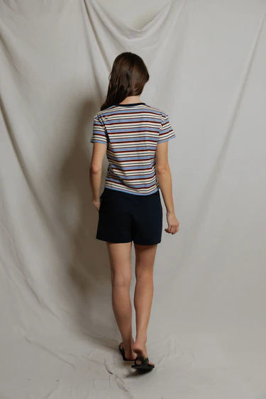 PERFECT WHITE TEE-Dawn Jersey RingerPacific Clementine Stripe