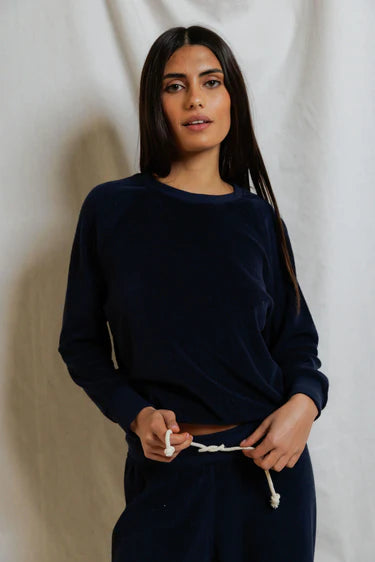 PERFECT WHITE TEE-Saylor Loop Terry Sweatshirt Navy